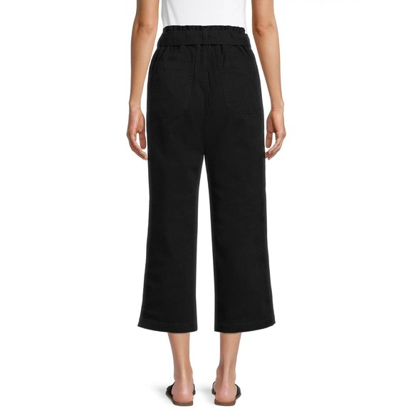 New Women's 14 Black Pant High Rise, Paperbag, Belt, Crop, Boyfriend Fit - Picture 4 of 6